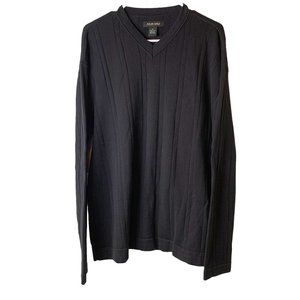 Murano Sweater Mens V-Neck 100% Ribbed Cotton Knit Size XL Black Vintage 90s Y2K